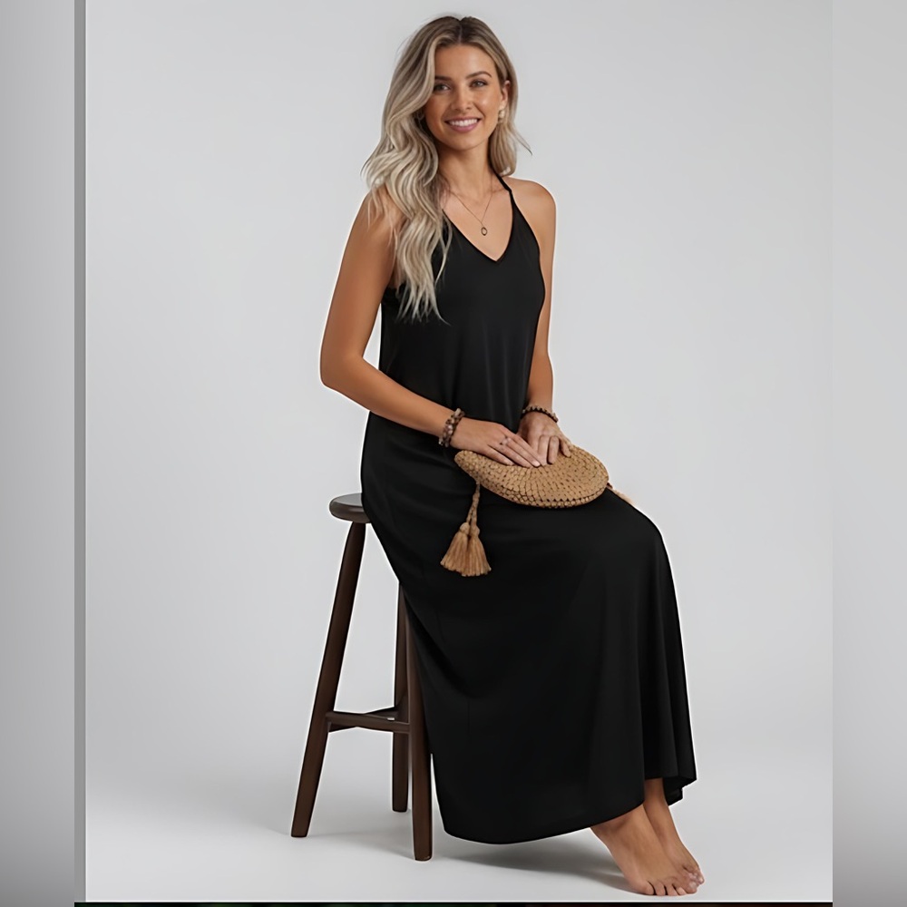 Black Halter Neck Tee Dress - Picture 2 of 8